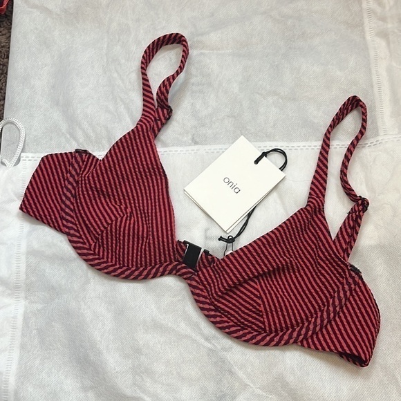 Onia Anna Top Micro Stripe Red Rock Bikini Top - Picture 3 of 4